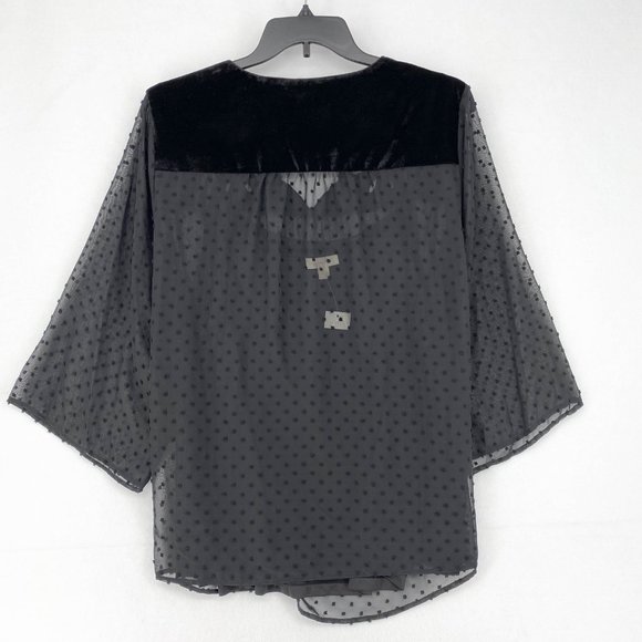 Style & Co Womens Plus 0X Black Floral Swiss Dot Eyelet V-Neck 3/4 Sleeve Top - Picture 6 of 7